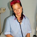 First pic of Weird nurse Demi masturbating with big sex toy and gyn tool at gyno clinic