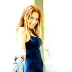 First pic of Jennifer Luv - Sexy brunette Jennifer Luv in tight blue dress exposing shaved twat and nice tits