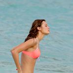 Third pic of Behati Prinsloo in pink pikini on a beach