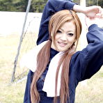 Third pic of Long haired An Umemiya poses outdoor on field