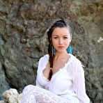 First pic of Curvy Brunette Girl Strips Naked On The Rocks