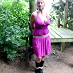 First pic of Bondage Pictures - DeeDee pole-tied cleavegagged outside