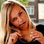 Fourth pic of Curvy blonde chick in black pantyhose exoses her delights - Conner Pantyhose Sample Pics