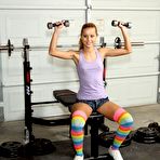 First pic of Charming dolls Sara Jaymes and Jessie Rogers are pantieless playing with cunts in the gym