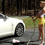 First pic of Charming whore Blue Angel is stripping and masturbating nub with shlong instead of car washing