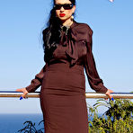 First pic of Elegant clothed sex lady in shiny pantyhose flashing her pussy and tits outdoors at Trinity Productions