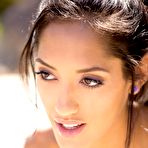 Second pic of Vicious dark haired doll Chloe Amour is playing with her panty and shaved nub cleft outdoor