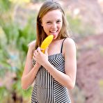 First pic of Licentious girlie Aubrey Star is filling the cunt with sex stuff outdoor