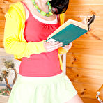 First pic of Charming dark haired teen with beads on her neck taking off clothes and demonstrating body.