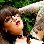 Fourth pic of Four eyed bimbo Emily Parker is outdoor showing the cunt and big melons