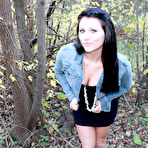 First pic of Naughty raven babe Freckles exposes her sexy ass as well as her boobs in woods