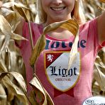 First pic of Blonde tease Skye Model lifts her skirt and shows her ass in a tiny thong