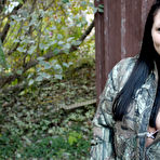 First pic of Turned on dark haired Freckles shows her hot booty outdoors in thong and enjoys