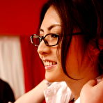 First pic of Sexy brunette Julia Nanase bends over couch