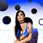 First pic of Ann Denise teasing on the high back sofa in her see through blue lingerie | Web Starlets