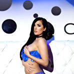 Third pic of Ann Denise teasing on the high back sofa in her see through blue lingerie | Web Starlets