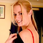 Second pic of Delicious UK blonde in sheer black stockings getting naughty