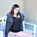 Fourth pic of Shameless Victoria Voss with playful smile flashes her boobs in public and removes her panties