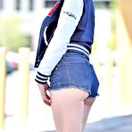 Second pic of Blonde Coed In Sexy Jean Shorts