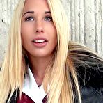 Fourth pic of Blonde babe with awesome huge boobs Kyra Hot is getting her nub cleft penetrated