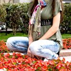 First pic of Sultry brunette with naked boobs Leila A is giving hot view on her tiny trim