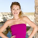 First pic of Blonde girl Malinda A is in the open air taking her lilac dress and showing the nude body