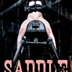 First pic of SexPreviews - Nikki Nightly in leather straight jacket riding sex machine her mouth gagged