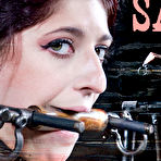 Fourth pic of SexPreviews - Nikki Nightly in leather straight jacket riding sex machine her mouth gagged