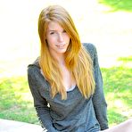 First pic of Redhead bimbo Bethanie Skye strips and stretches to fuck the pussy with sex toy outdoor