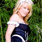 First pic of Naughty blonde babe Aria Aspen takes off housemaid uniform and poses naked outdoor