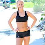 First pic of Shaved pussy of blonde Melissa Matters is slowly downing on the baseball beat