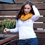 First pic of Naughty brunette chick approaches shaved cunt to camera and fills it with the toy