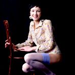 First pic of Loreen A strikes sexy poses in her stockings while her pretty trimmed pussy is exposed.