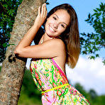 First pic of Petite Brunette Emmy Strips and Spreads Outdoors