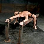 Fourth pic of SexPreviews - London River in wooden bondage having intense orgasms and deepthroated