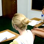 First pic of Brunette schoolgirl gets her tiny ass spanked by strict redhead teacher Kayla Cam