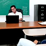 First pic of The nasty action is going on on the school desk with Aubrey Adams getting loads of cum shot