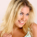 First pic of Blonde hottie Aubrey Adams strips off her sexy blue panties and takes yellow dildo
