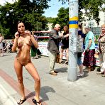 Third pic of Chick with amazingly hot and sexy body Kari Milla is naughtily undressing outdoors and posing on public nude