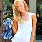 Second pic of Blonde teen Jessi FTV with beautiful ass and shaved pussy takes off her blue panties outdoors