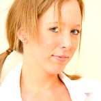 Fourth pic of Pigtailed school sweetie Charlotte V in red uniform prefers gray pantyhose