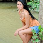 Second pic of Blue-eyed brunette teen Loren FTV in jean mini skirt dildos her pussy in the outdoors