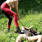 Third pic of The female with big naked boobs Lady Sonia is cruelly trampling guy outdoor