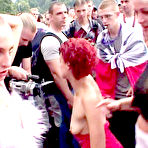 Second pic of Bosomy blonde bitch Grace Cat with shaved snatch gets screwed in public