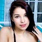 Fourth pic of Naked brunette with big boobs Evita Lima is on chaise long exposing the shaved slits