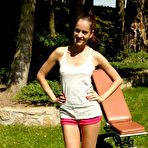 First pic of Skinny Lola Myluv watches an outdoor striptease with Silvie Luca and clamps her shaved pussy.
