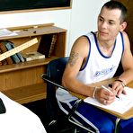 Third pic of Teacher Kayla Cam fucks the shit out of college guy wit her purple strapon on a desk