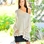 First pic of Elegant lithe teen brunette Jayden Taylors exposes her shaved cooch in cute stockings