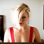 First pic of Stunning blonde in red Lena Nicole slides her dress up and toys her pussy and ass