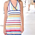 First pic of Latina teen Natasha White sits on the ground and masturbates shaved pussy up skirt